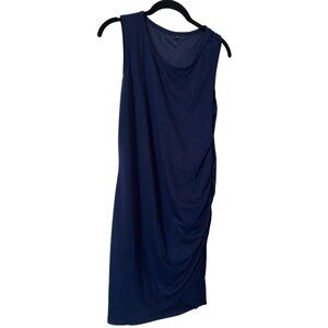 Navy Blue Knee-Length Ruched Dress
